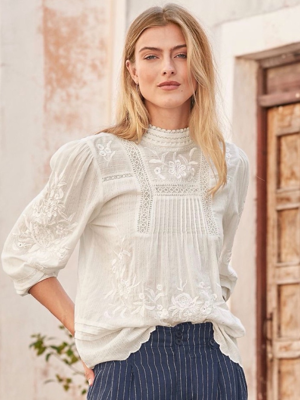 Gorgeous Sundance Intricate White Victorian Lace and Embroidered Peasant Top